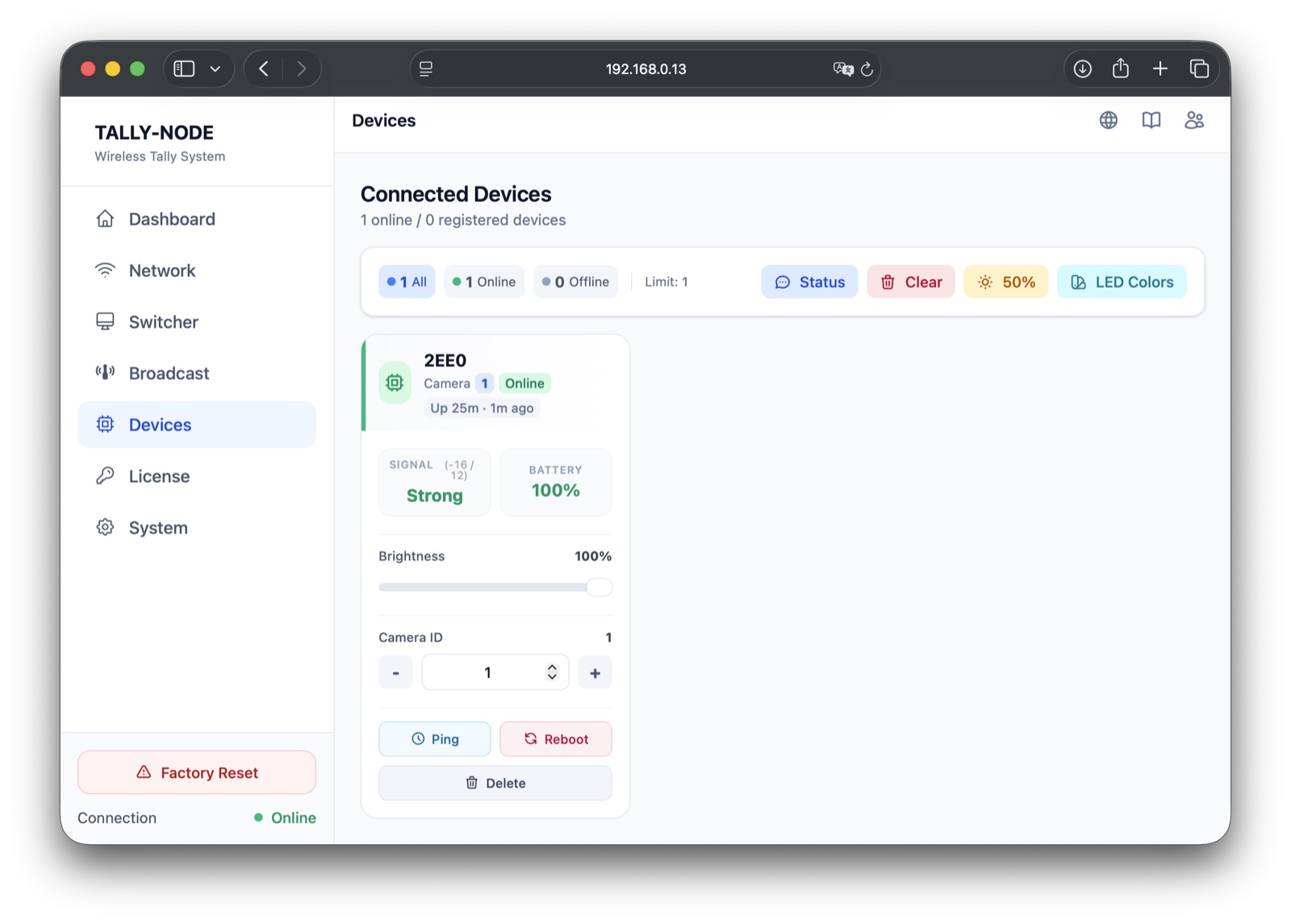 Devices screen